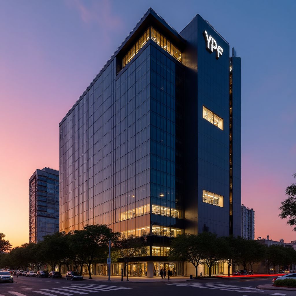 Sede central de YPF en Buenos Aires con empleados trabajando